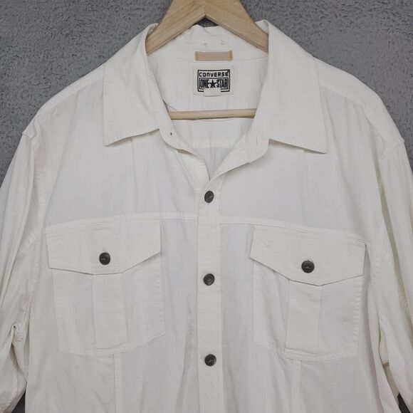 Converse One Star Button Up Shirt Mens XL Ivory Long Sleeve Thick Casual - Picture 2 of 16